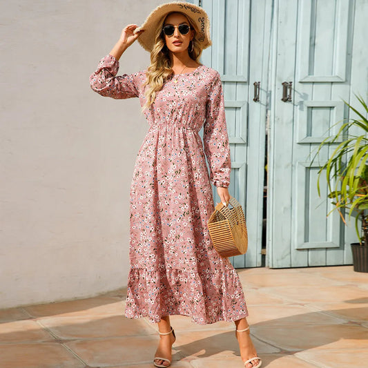 Graceful Round Neck Floral Dress