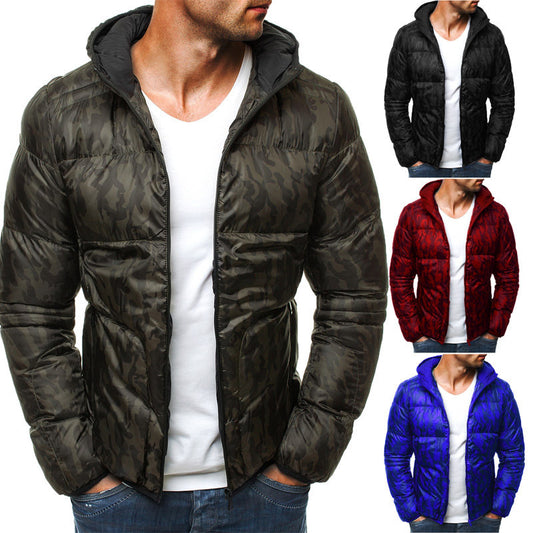 Hooded Long-Sleeve Camouflage Cotton Jacket