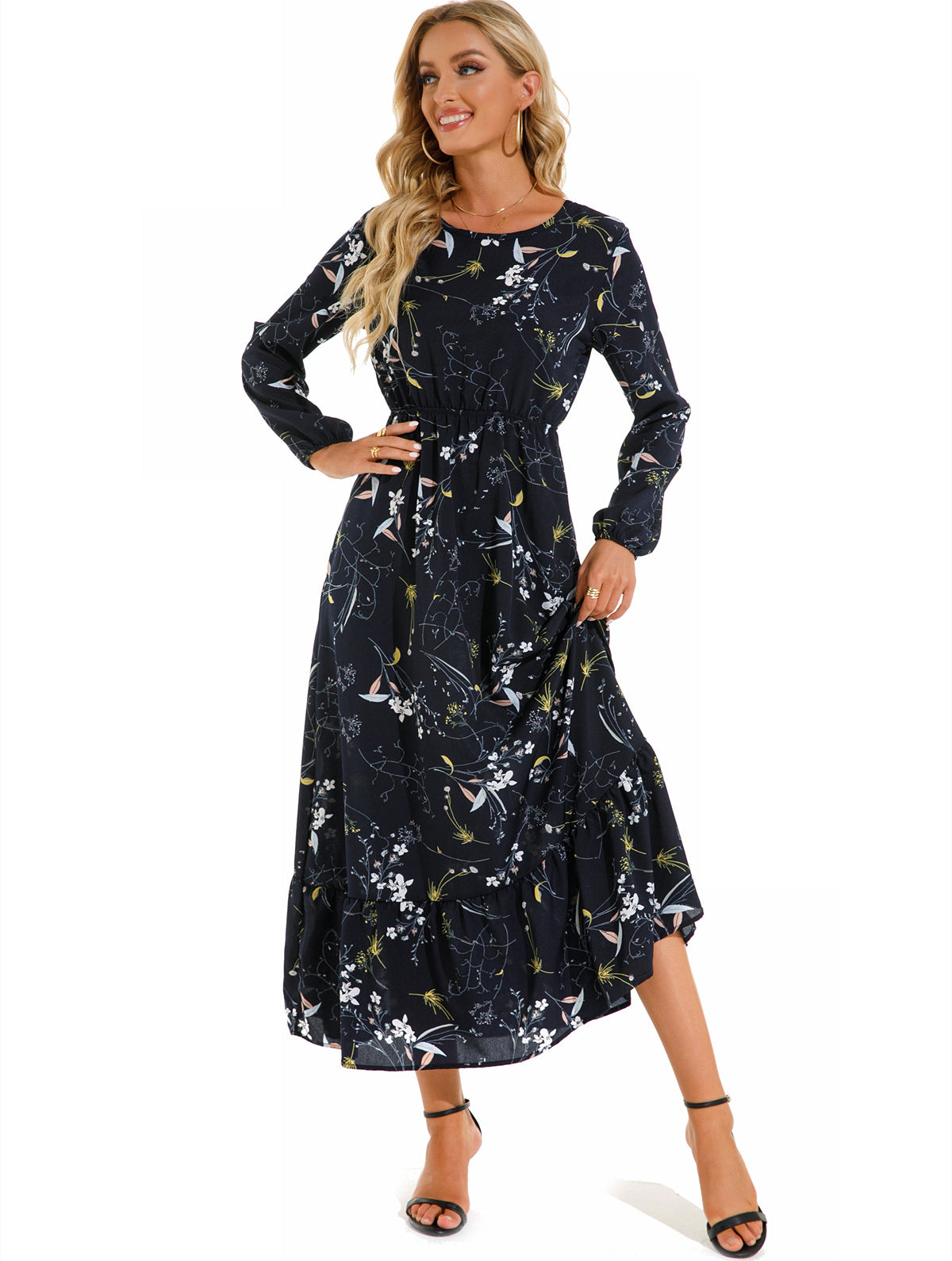 Graceful Round Neck Floral Dress