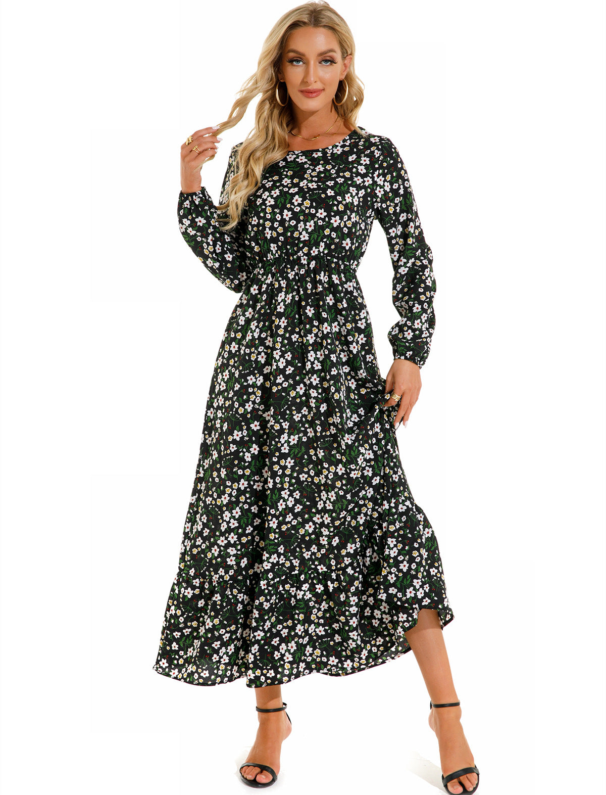 Graceful Round Neck Floral Dress