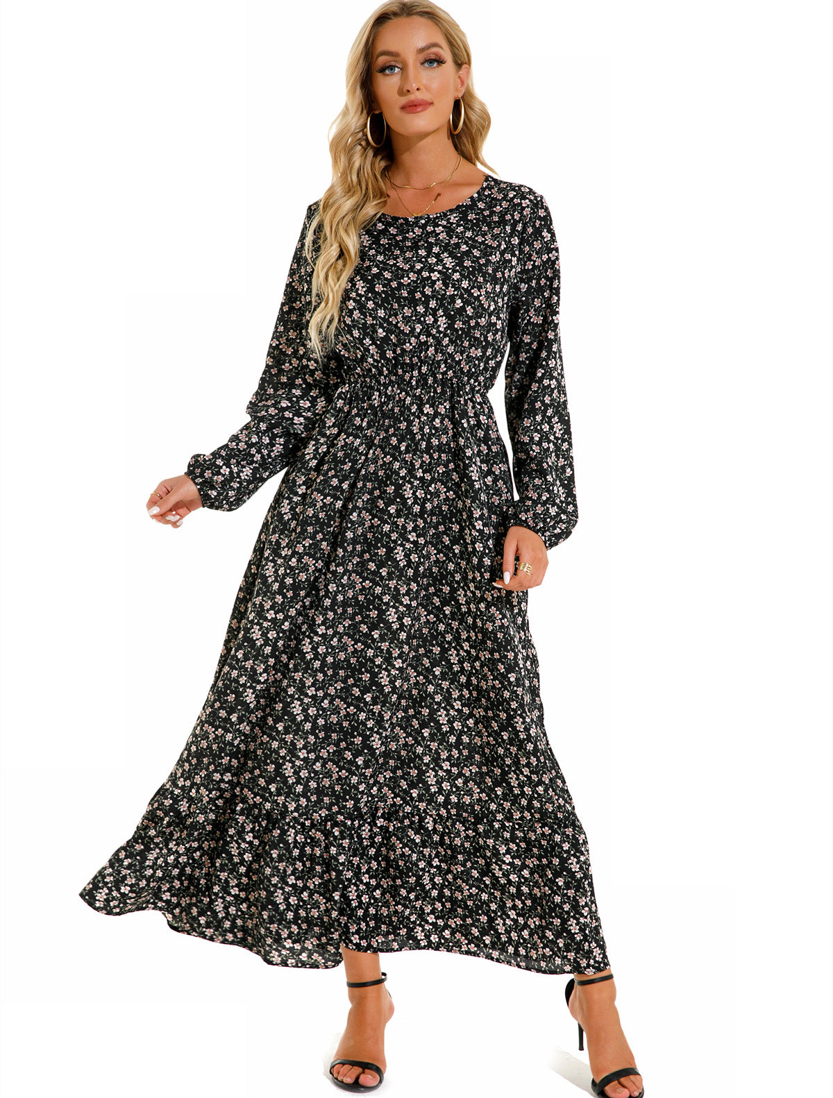 Graceful Round Neck Floral Dress