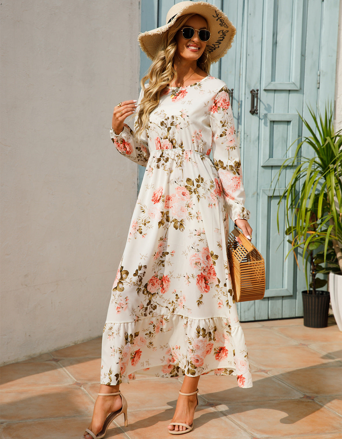 Graceful Round Neck Floral Dress