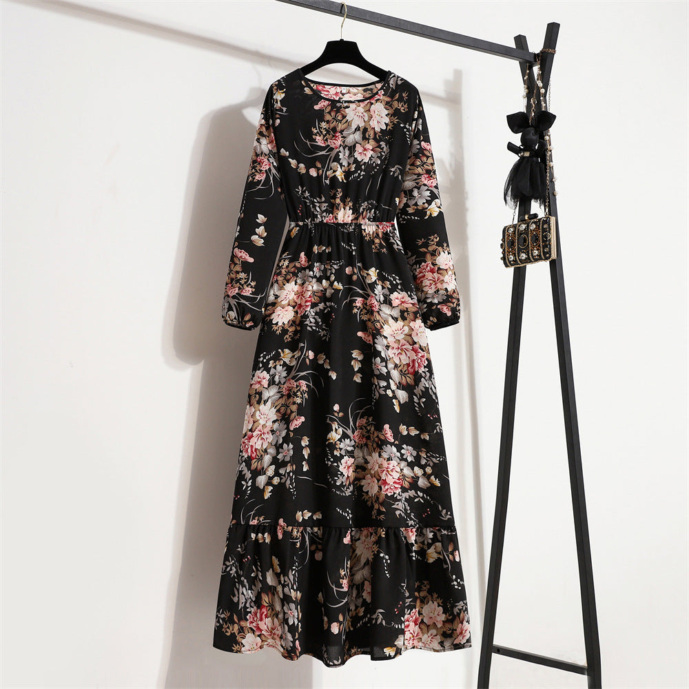 Graceful Round Neck Floral Dress