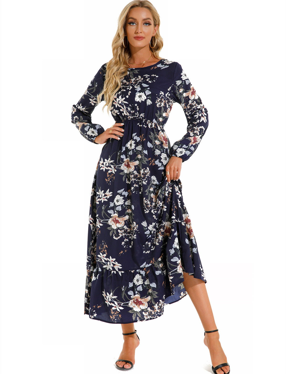 Graceful Round Neck Floral Dress